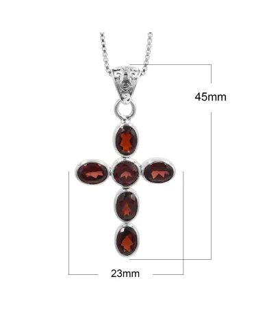 Garnet Cross Pendant in 925 Sterling Silver Handmade Religious Jewelry