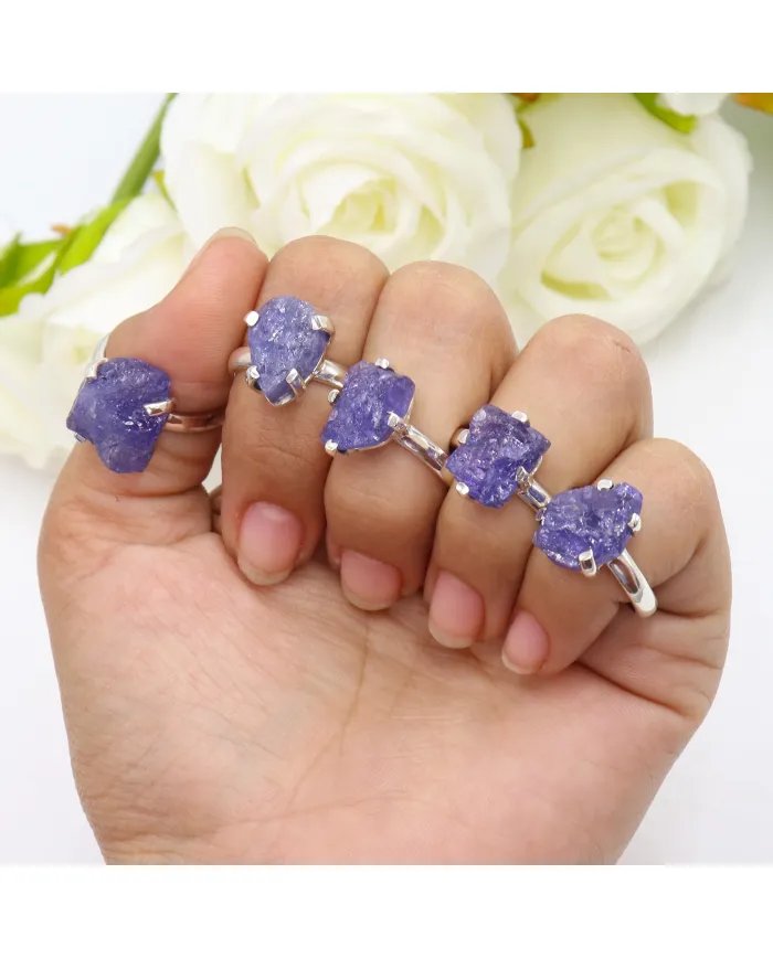 Raw Tanzanite Gemstone Pendant in 925 Sterling Silver Handmade Jewelry
