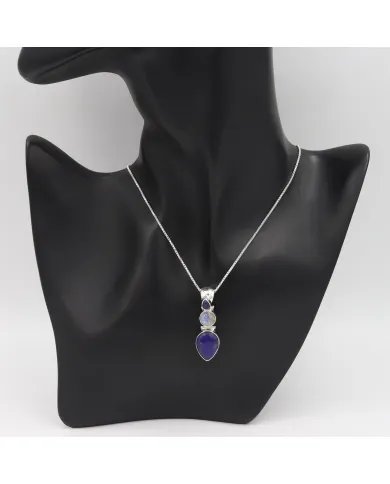 Elegant Lapis Lazuli & Moonstone Pendant in 925 Sterling Silver