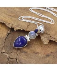 Elegant Lapis Lazuli & Moonstone Pendant in 925 Sterling Silver