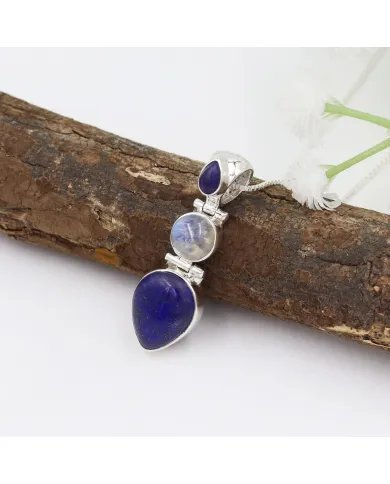 Elegant Lapis Lazuli & Moonstone Pendant in 925 Sterling Silver