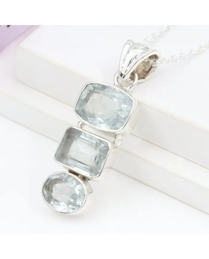 Elegant 925 Sterling Silver Aquamarine Pendant - Handmade Jewelry Gift