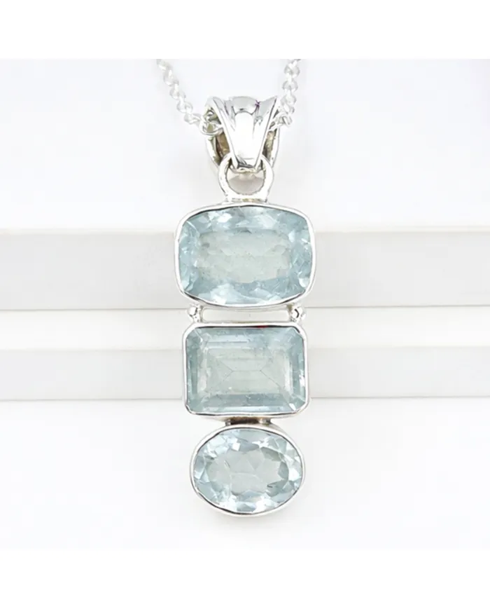 Elegant 925 Sterling Silver Aquamarine Pendant - Handmade Jewelry Gift