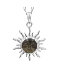 Obsidian Jasper Face Carved Sunburst Pendant in 925 Sterling Silver
