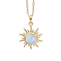 Moonstone Handcarved Face Pendant - 925 Silver Gold Plated - Women's Statement Necklace