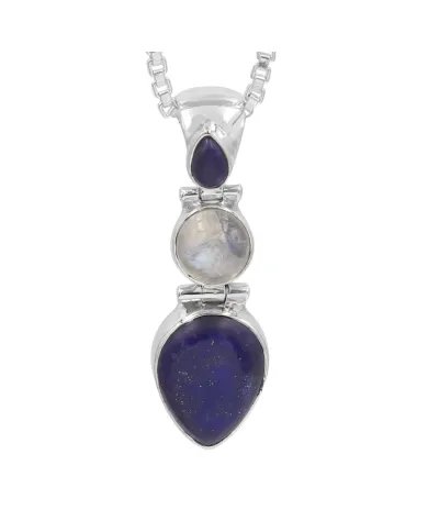 Elegant Lapis Lazuli & Moonstone Pendant in 925 Sterling Silver