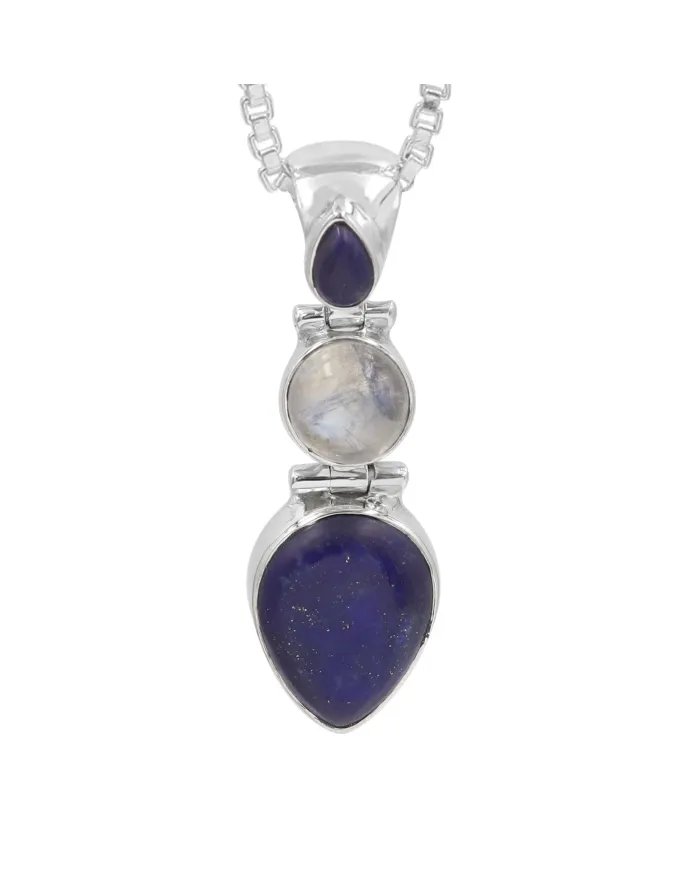 Elegant Lapis Lazuli & Moonstone Pendant in 925 Sterling Silver