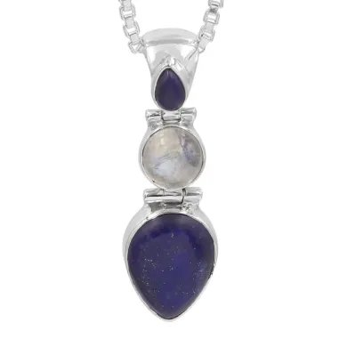 Elegant Lapis Lazuli & Moonstone Pendant in 925 Sterling Silver
