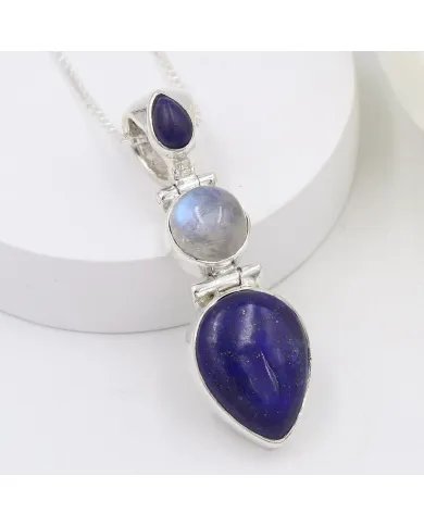 Elegant Lapis Lazuli & Moonstone Pendant in 925 Sterling Silver