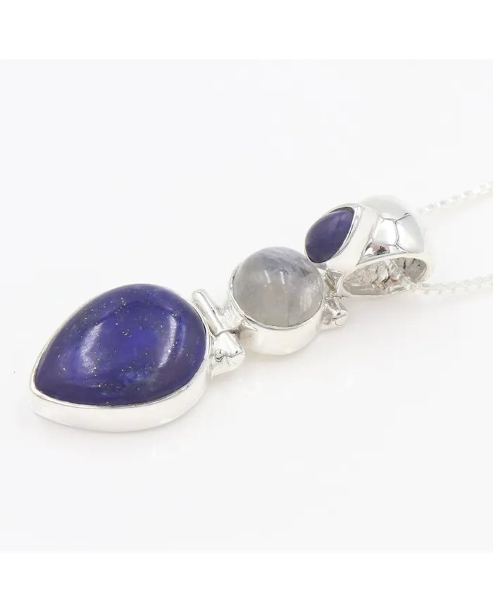 Elegant Lapis Lazuli & Moonstone Pendant in 925 Sterling Silver