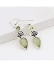 Prehnite, Meteorite & Peridot Gemstone Earrings - 925 Sterling Silver