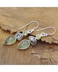 Prehnite, Meteorite & Peridot Gemstone Earrings - 925 Sterling Silver