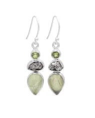 Prehnite, Meteorite & Peridot Gemstone Earrings - 925 Sterling Silver