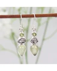 Prehnite, Meteorite & Peridot Gemstone Earrings - 925 Sterling Silver