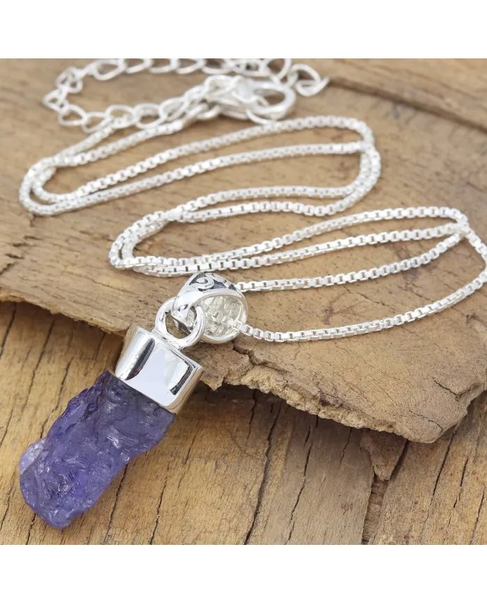 Natural Raw Tanzanite Pendant | 925 Sterling Silver Handmade Jewelry