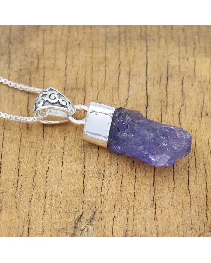 Natural Raw Tanzanite Pendant | 925 Sterling Silver Handmade Jewelry