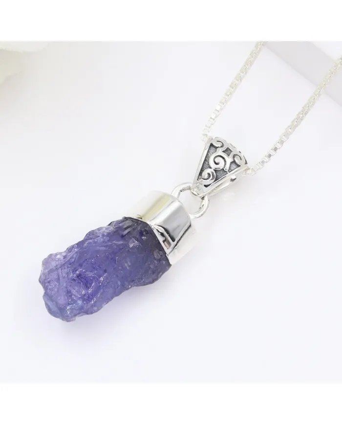 Natural Raw Tanzanite Pendant | 925 Sterling Silver Handmade Jewelry