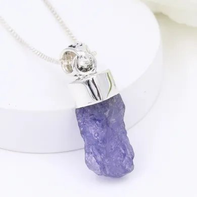 Natural Raw Tanzanite Pendant | 925 Sterling Silver Handmade Jewelry