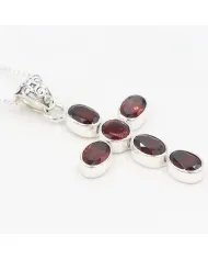 Garnet Cross Pendant in 925 Sterling Silver Handmade Religious Jewelry