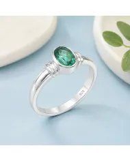 Emerald Solitaire Ring 925 Sterling Silver Handmade Oval Shape Gemstone