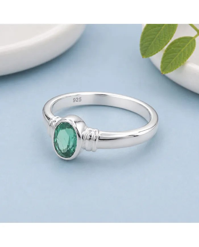 Emerald Solitaire Ring 925 Sterling Silver Handmade Oval Shape Gemstone