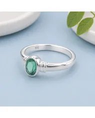 Emerald Solitaire Ring 925 Sterling Silver Handmade Oval Shape Gemstone