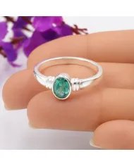 Emerald Solitaire Ring 925 Sterling Silver Handmade Oval Shape Gemstone