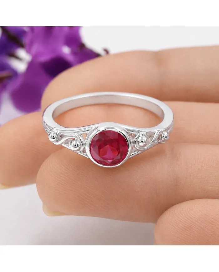Ruby Solitaire Ring in Sterling Silver – Minimalist Handmade Jewelry