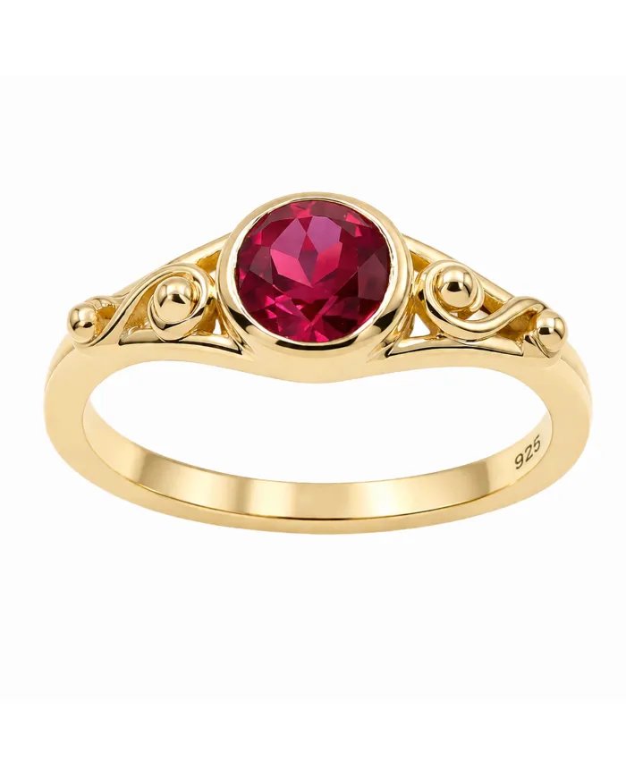 Ruby Solitaire Ring Gold-Plated 925 Sterling Silver Handmade Jewelry