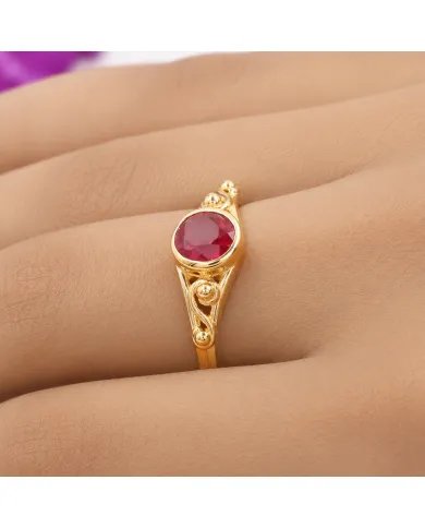 Ruby Solitaire Ring Gold-Plated 925 Sterling Silver Handmade Jewelry