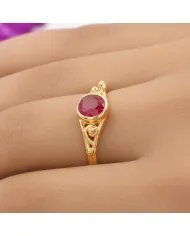 Ruby Solitaire Ring Gold-Plated 925 Sterling Silver Handmade Jewelry