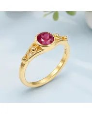 Ruby Solitaire Ring Gold-Plated 925 Sterling Silver Handmade Jewelry