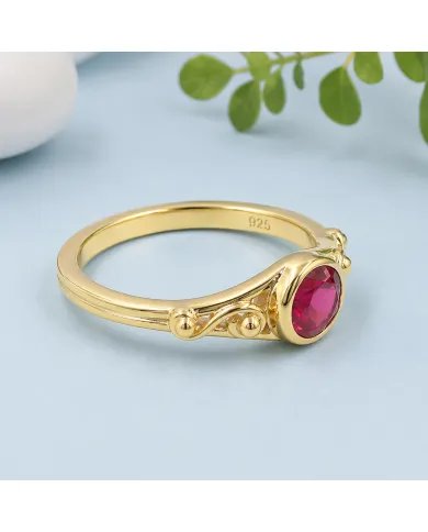 Ruby Solitaire Ring Gold-Plated 925 Sterling Silver Handmade Jewelry