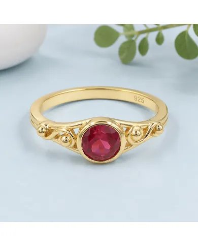 Ruby Solitaire Ring Gold-Plated 925 Sterling Silver Handmade Jewelry