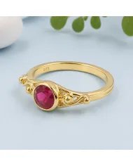 Ruby Solitaire Ring Gold-Plated 925 Sterling Silver Handmade Jewelry