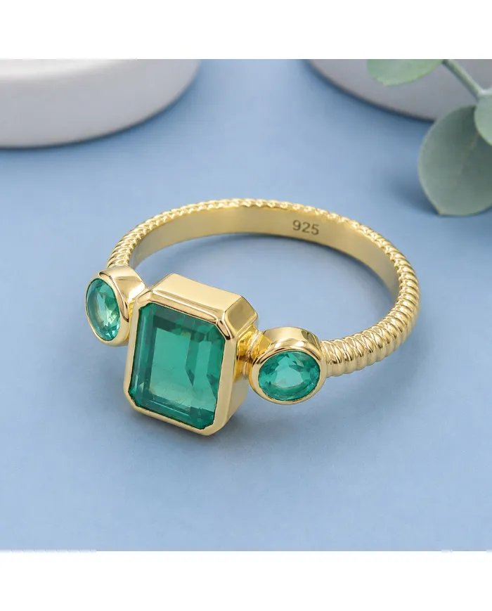 Emerald Ring Gold Plated 925 Silver – Elegant Handmade Gemstone Jewelry