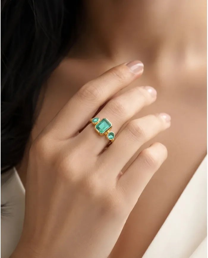 Emerald Ring Gold Plated 925 Silver – Elegant Handmade Gemstone Jewelry