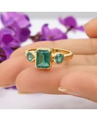 Emerald Ring Gold Plated 925 Silver – Elegant Handmade Gemstone Jewelry