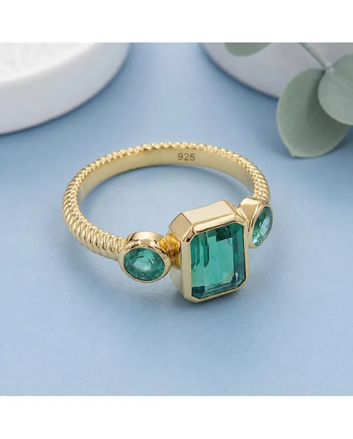 Emerald Ring Gold Plated 925 Silver – Elegant Handmade Gemstone Jewelry
