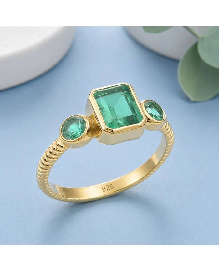 Emerald Ring Gold Plated 925 Silver – Elegant Handmade Gemstone Jewelry