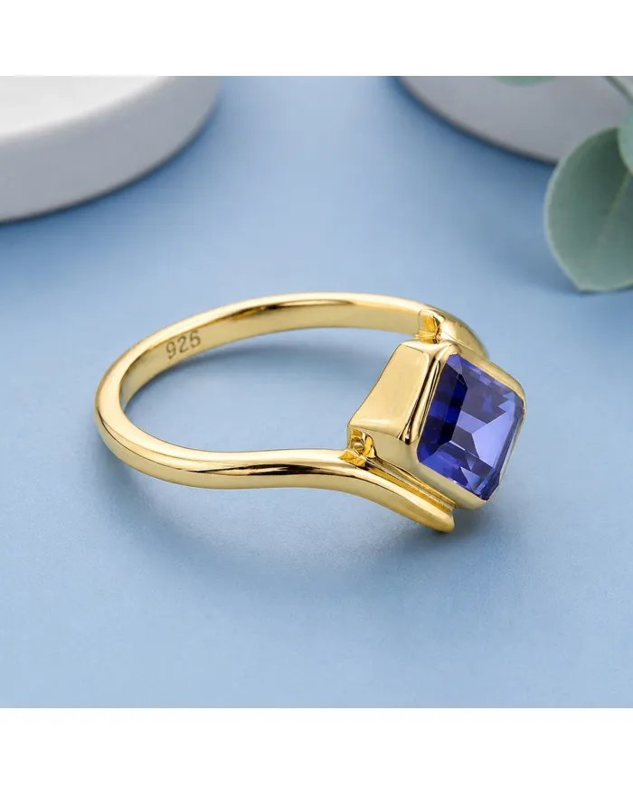 Gold Plated Tanzanite Ring in 925 Sterling Silver – Handmade Jewelry