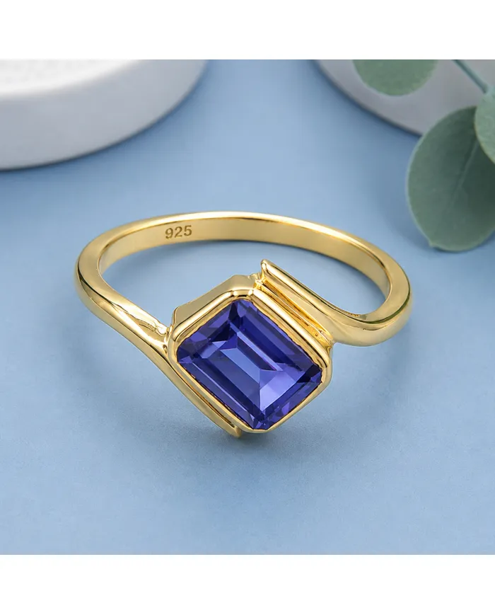 18K Gold-Plated Tanzanite Ring – Handmade Silver Jewelry for Her