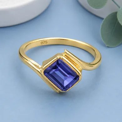 Gold Plated Tanzanite Ring in 925 Sterling Silver – Handmade Jewelry