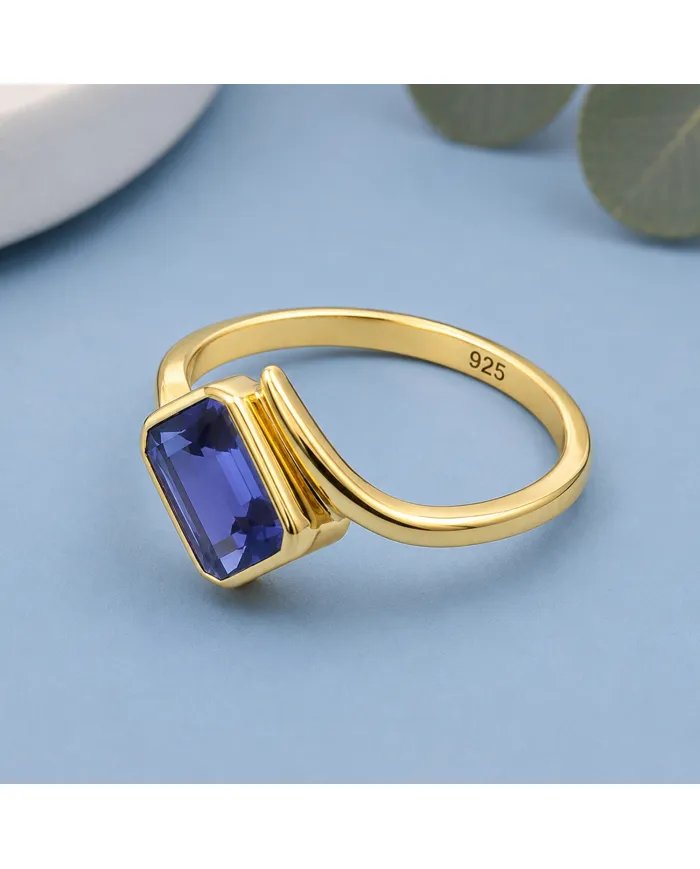 Gold Plated Tanzanite Ring in 925 Sterling Silver – Handmade Jewelry
