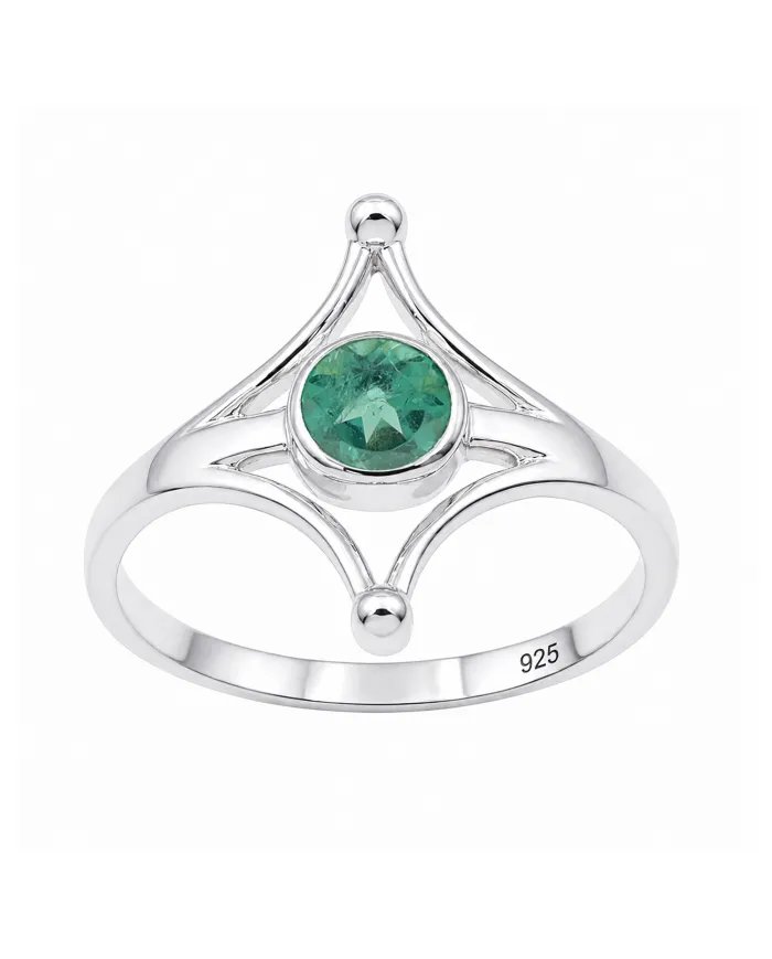 Emerald Solitaire Ring in 925 Sterling Silver Handmade Jewelry for Her