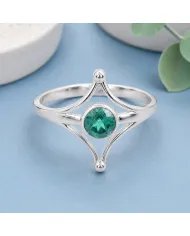 Emerald Solitaire Ring in 925 Sterling Silver Handmade Jewelry for Her