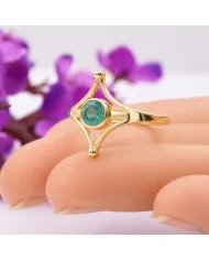 Gold Plated Emerald Solitaire Ring 925 Silver Handmade Jewelry for Her