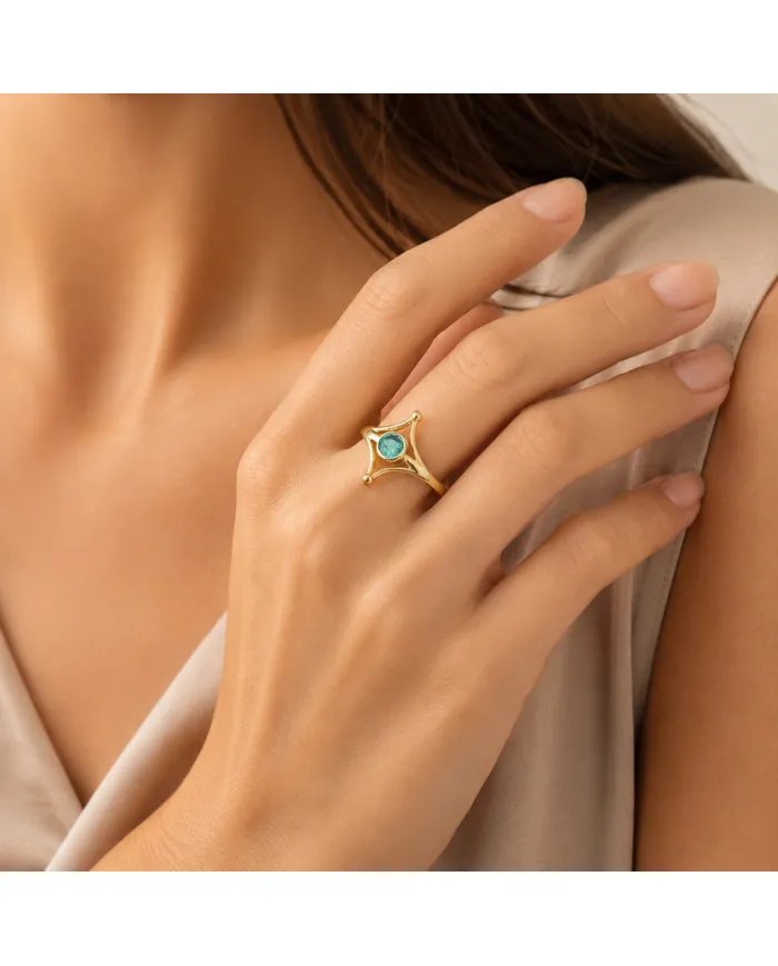 Gold Plated Emerald Solitaire Ring 925 Silver Handmade Jewelry for Her