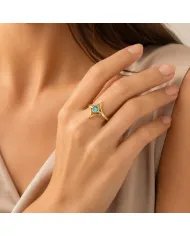Gold Plated Emerald Solitaire Ring 925 Silver Handmade Jewelry for Her