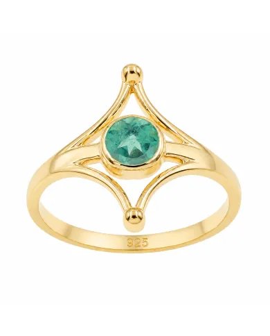 Gold Plated Emerald Solitaire Ring 925 Silver Handmade Jewelry for Her